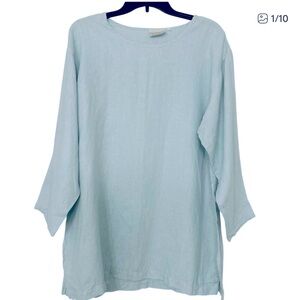 Kleen 100% Linen Light Blue Lagenlook Tunic
Blouse Top 3/4 Sleeve USA Made M